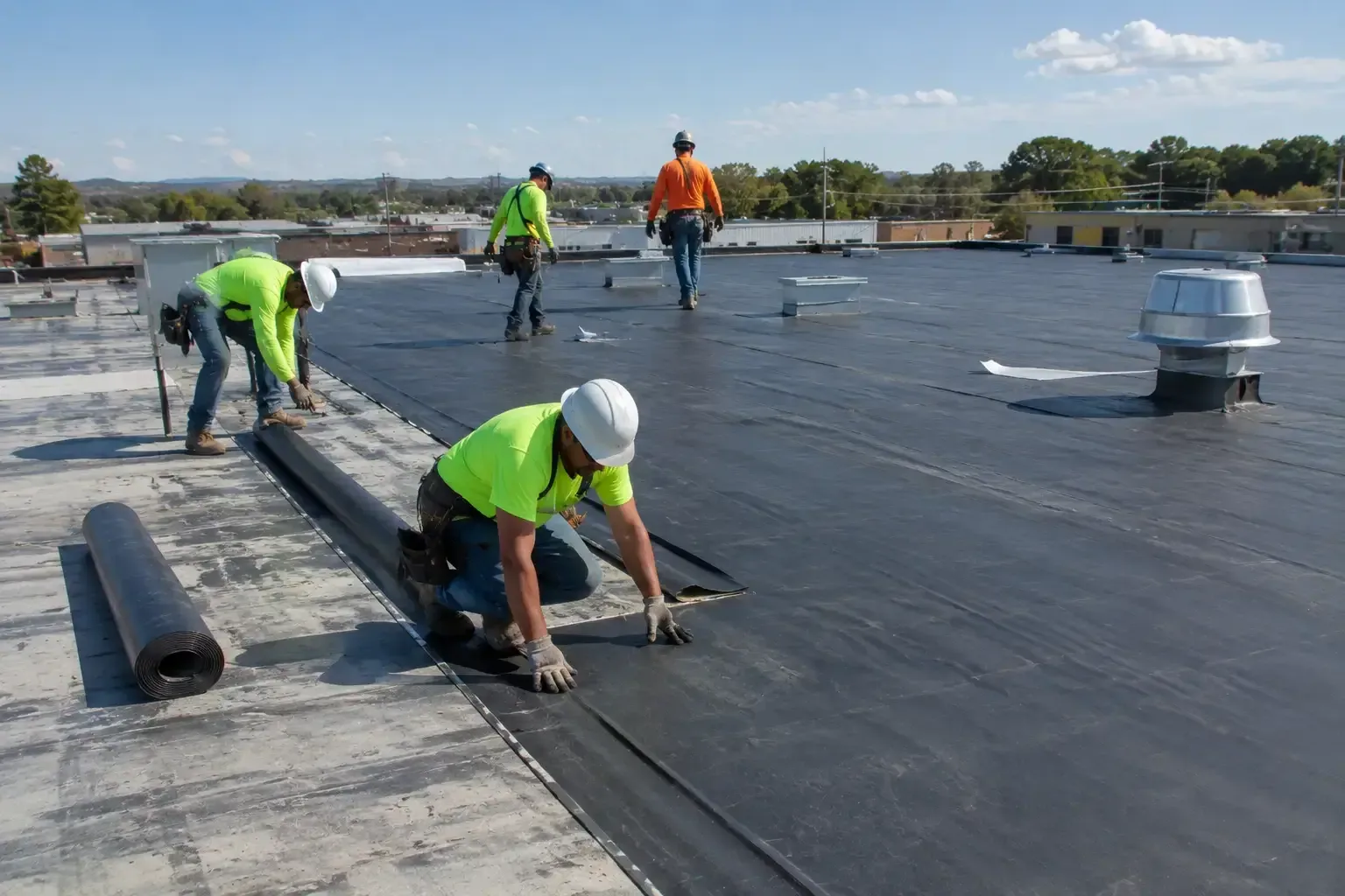 Staged roofing over an occupied building